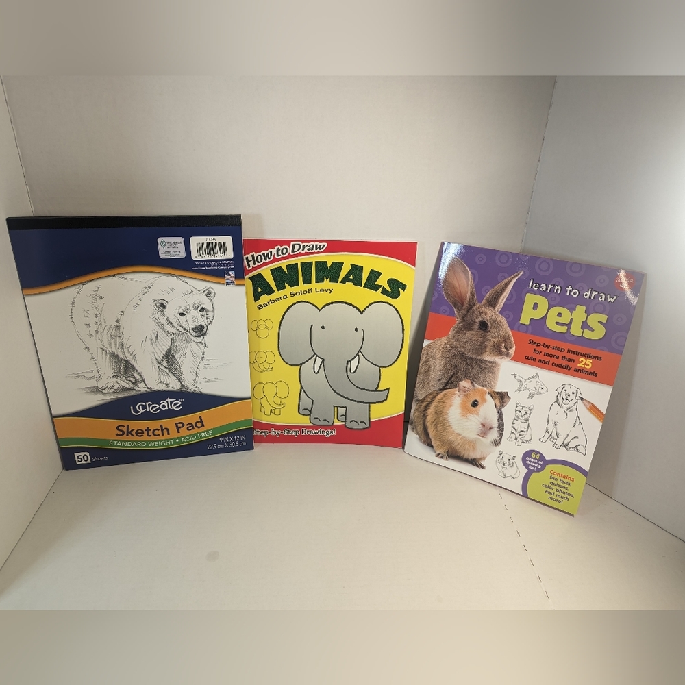 2 How To Draw Animals and Pets   Paperback books with 1 Sketch Pad - New Items